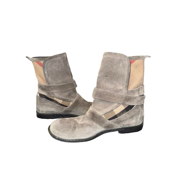 Women’s Burberry Nova Check Worcester Buckle Detail Suede Ankle Boots Size 10 main image 7